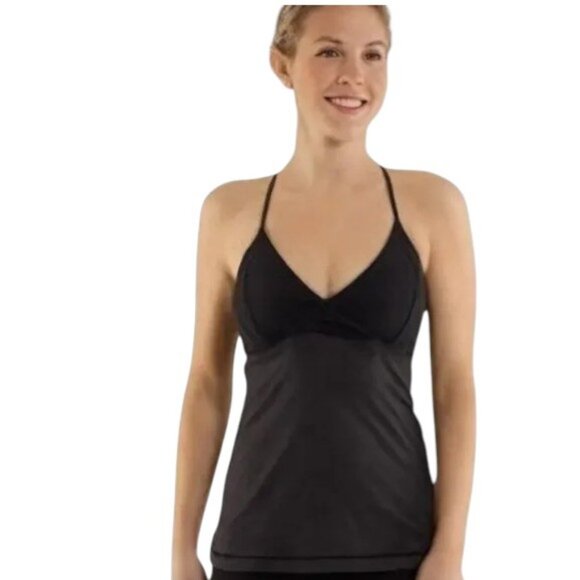 Lululemon Pranayama Low Support Shelf Bra Activewear Tank In Black / Gray Size 2 - Picture 1 of 6